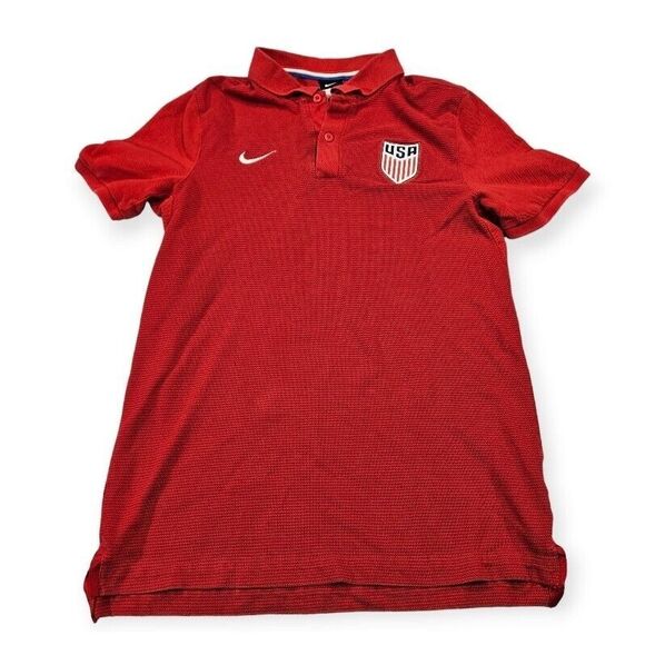Nike Womens USWNT Polo‎ Golf Shirt Medium Red Soccer US National Team 727915 657 - Picture 1 of 8